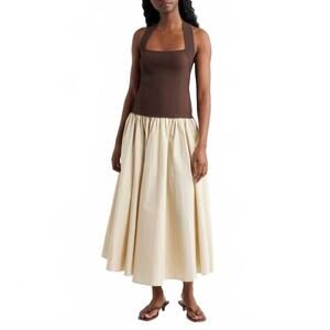 lucy paris rose pleated dress Lucy Paris Satin Halter Rosette Neck Sleeveless Midi Dress Whisper in Style